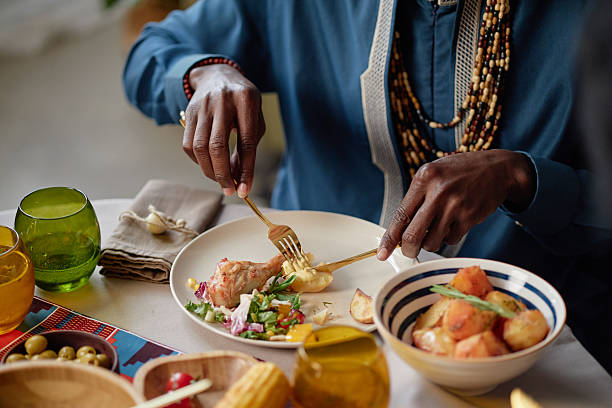 Person enjoying a flexible balanced meal at a casual setting